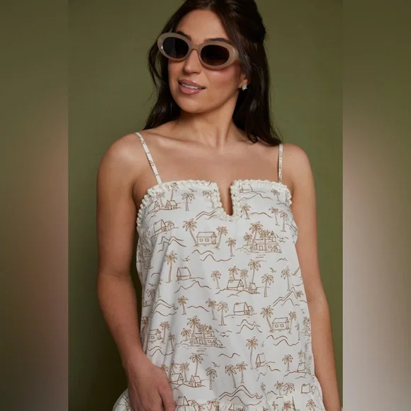 Line & Dot Edwina Poplin Crochet Trim Mini Dress in White/Tan size S NWT - Picture 3 of 7